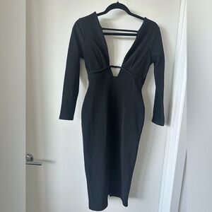 ASOS Black Deep V-Neck Long Sleeve Dress